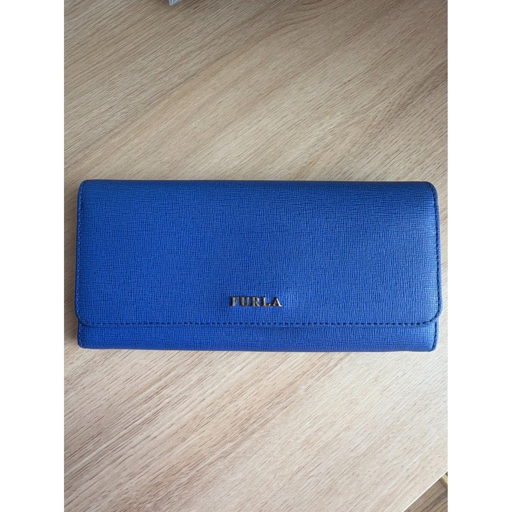 Furla Continental Flap Wallet Womens OS Blue Saffiano Leather Quiet Luxury